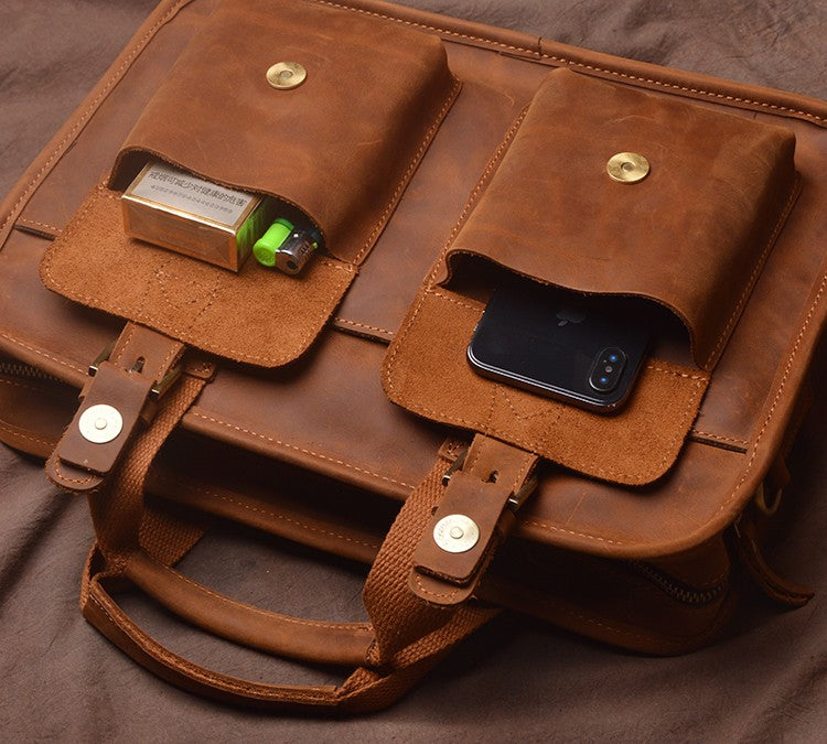 Men's Retro Handmade First Layer Cowhide Portable Briefcase