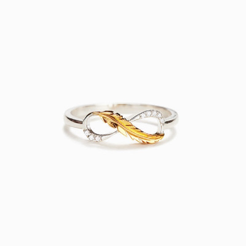 Two Tone Wrap Double Yellow Gold Feather Ring