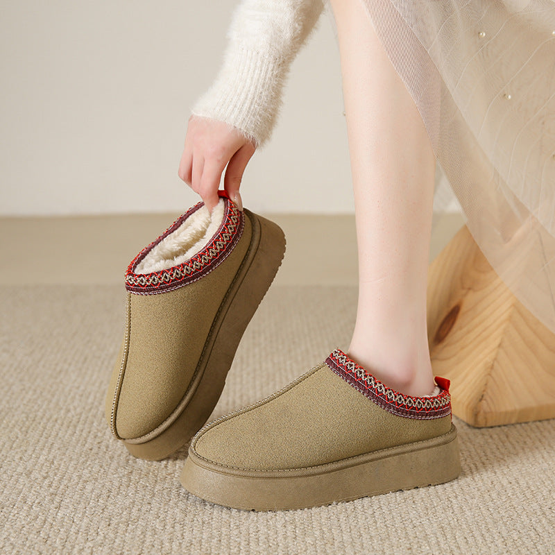 Women's Fleece Warm Thick Bottom Cotton Shoes Ankle Flats.