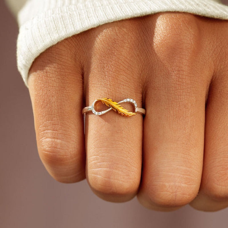 Two Tone Wrap Double Yellow Gold Feather Ring