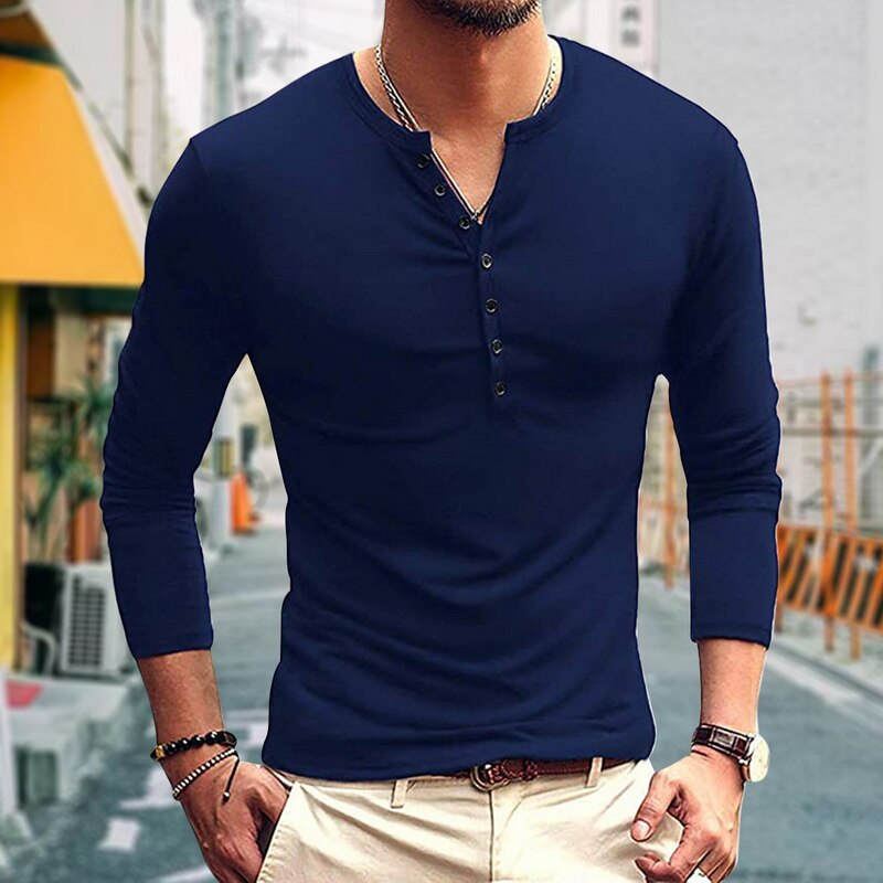 Korean MenS Slim Clamshell Pockets Long Sleeve T-Shirt