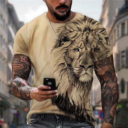 Men's Cotton Summer T-shirt M 3D Lion Print