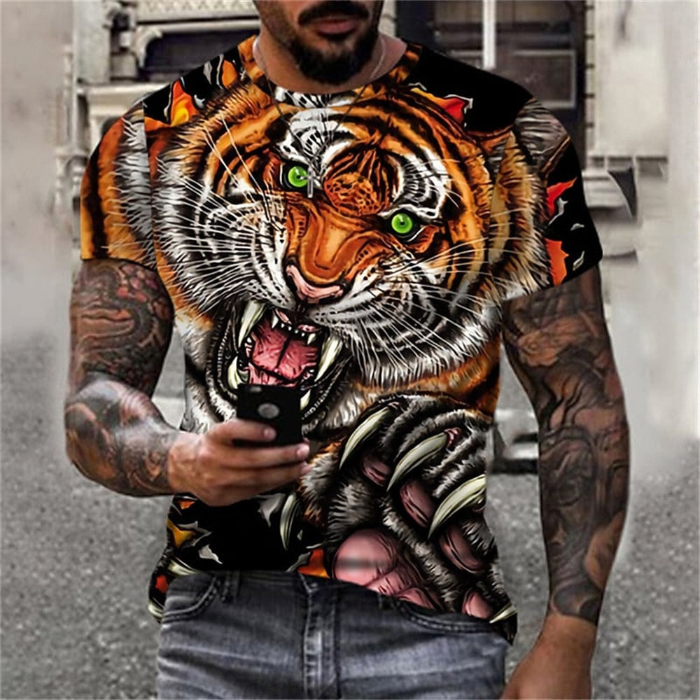 Men's Cotton Summer T-shirt M 3D Lion Print