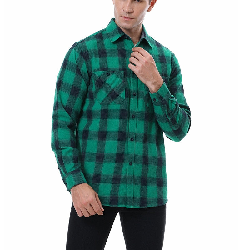 Cotton Heavyweight Retro Vintage Spring/Autumn/Winter. Long Sleeve Buffalo Plaid Flannel Shirt