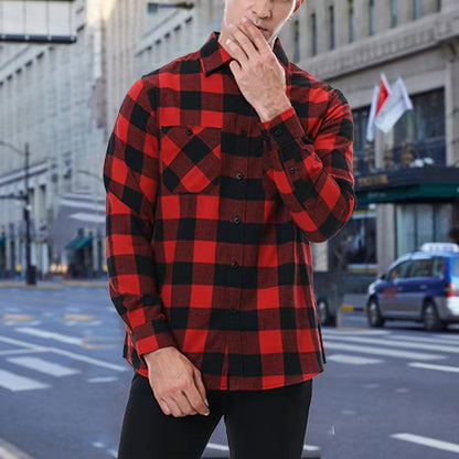 Cotton Heavyweight Retro Vintage Spring/Autumn/Winter. Long Sleeve Buffalo Plaid Flannel Shirt