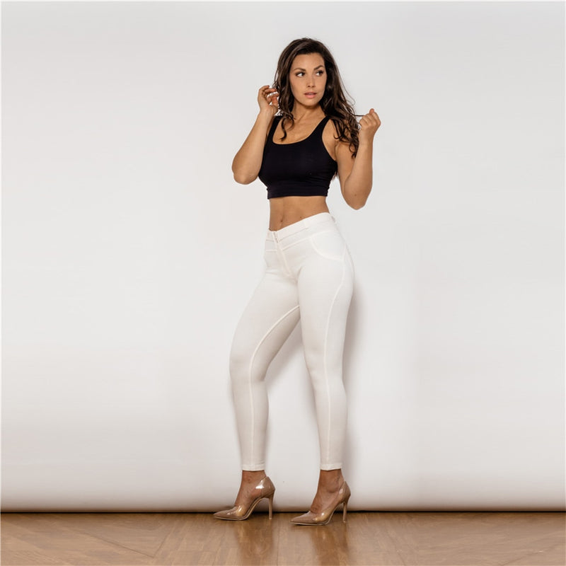 Melody Wear White Cotton Leggings Push Up Fitness Women Long Length Body Shaping Elastic Pants