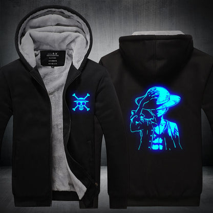 Fans Made One Piece Winter Hoodie Monkey D. Luffy Choba Law At Night Zip Up Hoodies 3D Printed Hooded Cosplay Sweatshirts