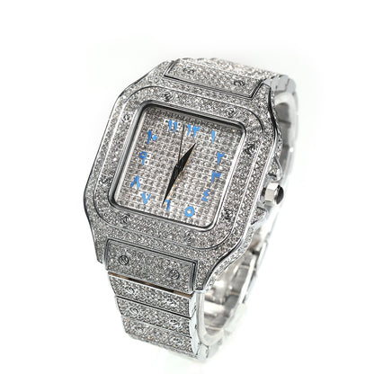 Hip Hop Full Iced Out Full Drill Men Square Watches Stainless Steel Fashion Luxury Rhinestones Quartz Square Business Watch