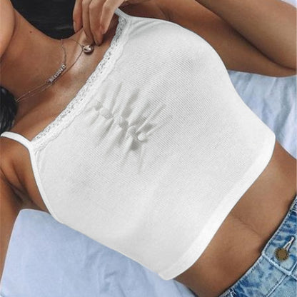 Sweetown Streetwear Lace Patchwork Summer Solid White Tank Top Women Home Fashion Leisure Outfit Casual Crop Tops Kawaii Clothes