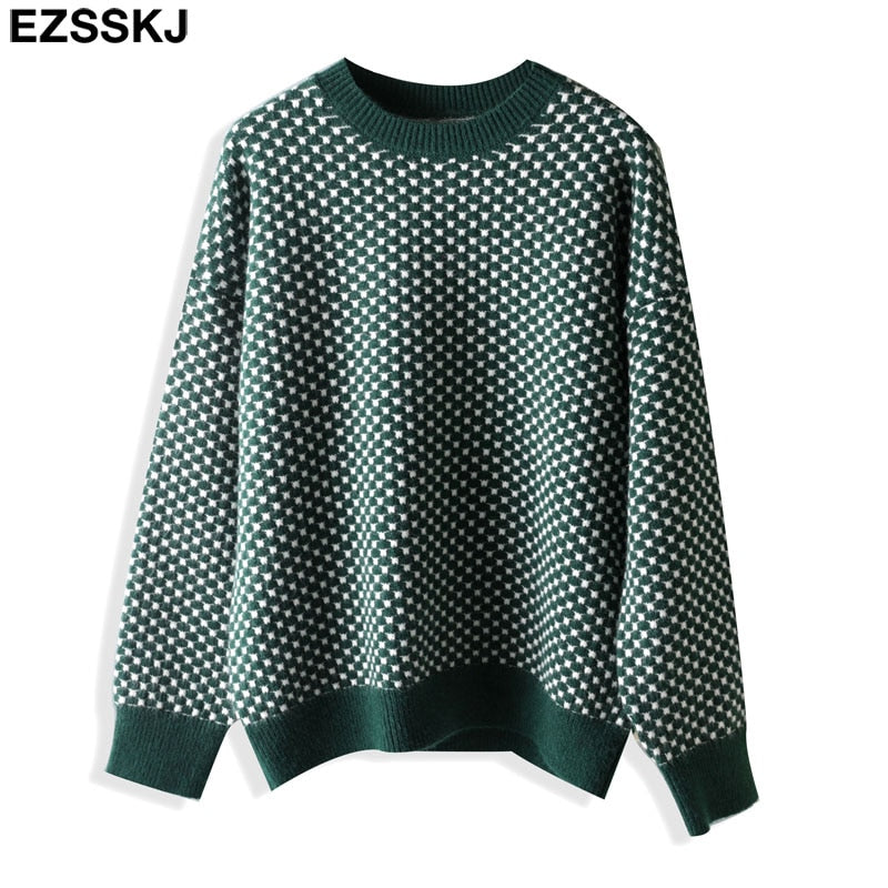 Oversize blue dot Sweater Pullovers Women winter autumn thick O-neck chic 2021 sweater long sleeve sweater top