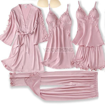 Women's Nightwear, 5 Piece Satin Robe Suit.