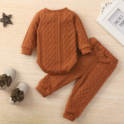 Lioraitiin 0-24M Baby Girl Romper Tops Pants Suit Newborn Infant Long Sleeve Round Neck Button Sweater Knitting Trousers