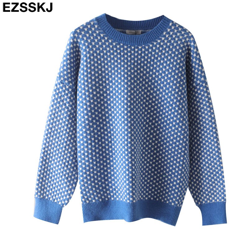 Oversize blue dot Sweater Pullovers Women winter autumn thick O-neck chic 2021 sweater long sleeve sweater top