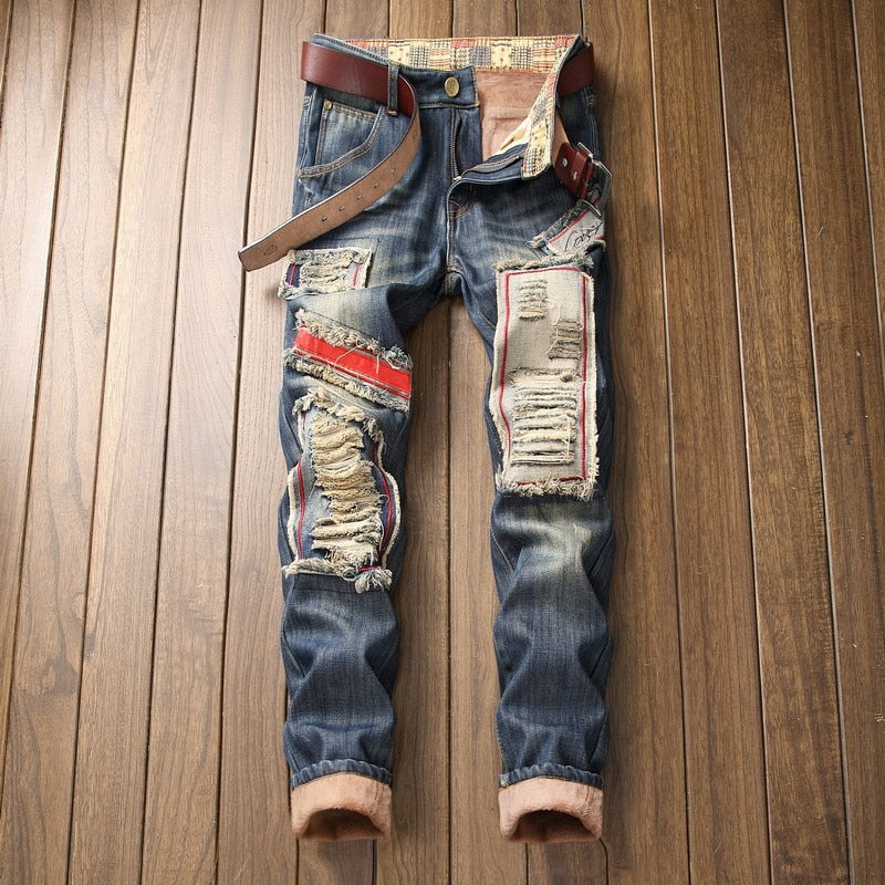 New Men's Winter Warm Fleece Denim Jeans