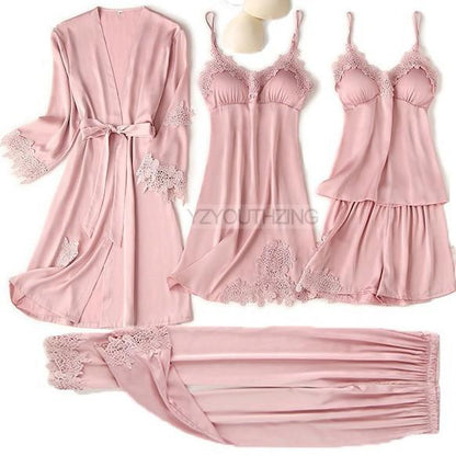 Women's Nightwear, 5 Piece Satin Robe Suit.