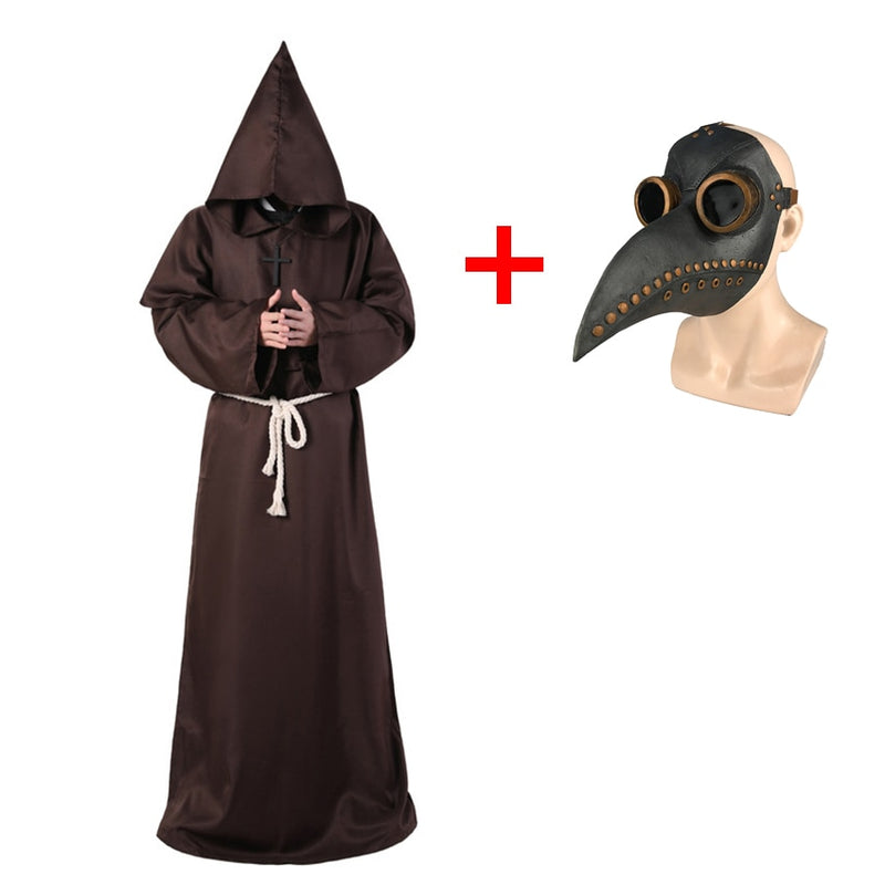Plague Doctor Christ Costumes Men Monk Cosplay Plague Doctor Mask Steampunk Robe Priest Horror Wizard Halloween Witch  Women