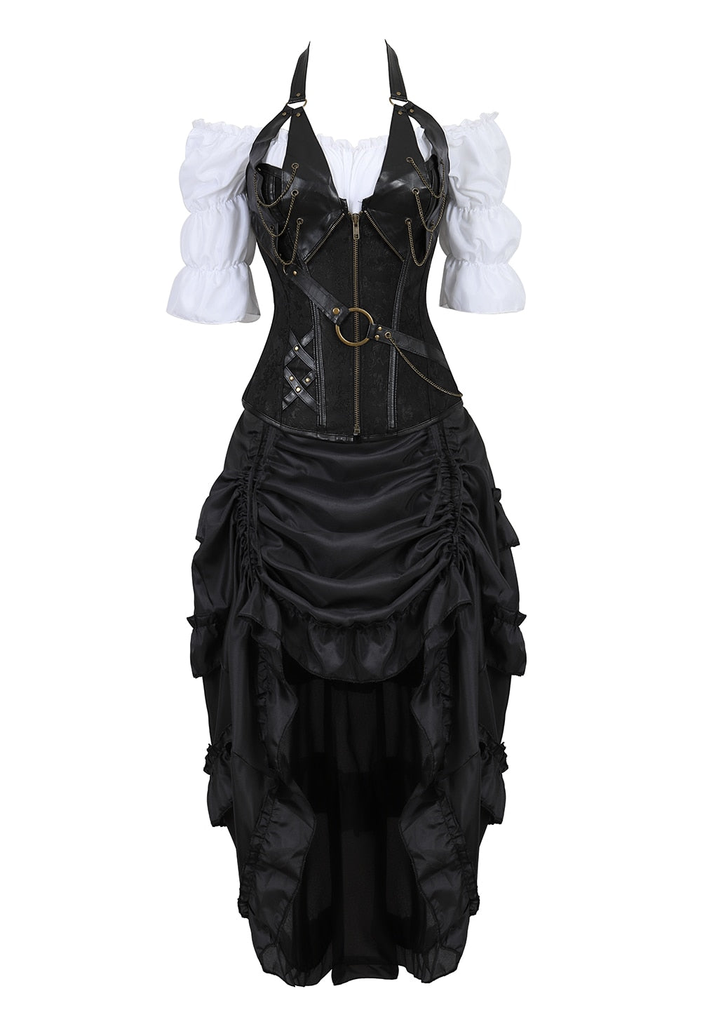 Steampunk Corset Dress Vintage skirt Goddess Costume High Low Ruffle Party Pirate Skirts Lolita Medieval Victorian 3-piece Set