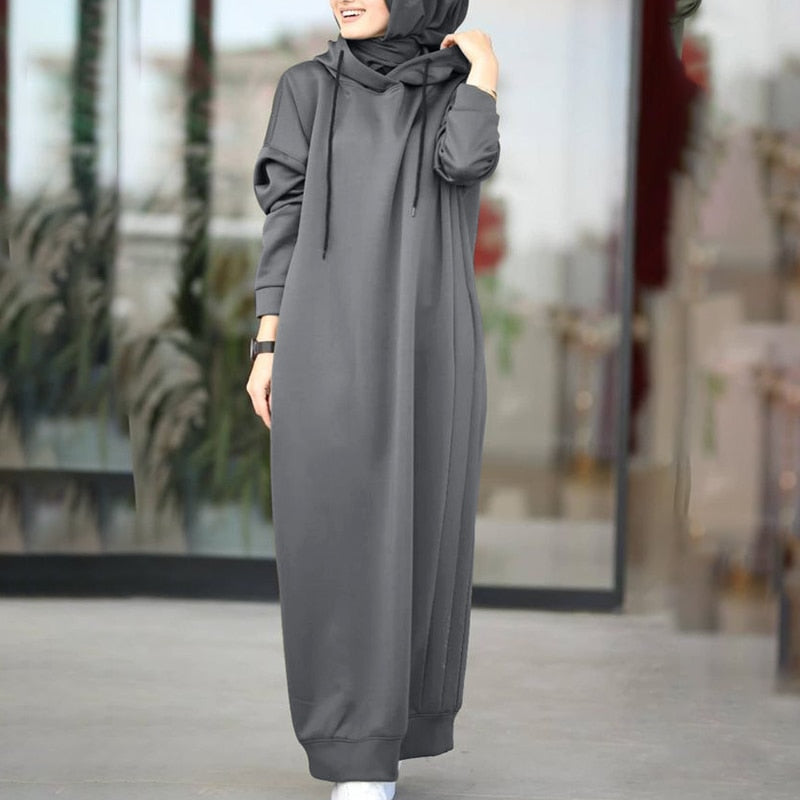 Women's Hooded Pullovers ZANZEA 2023 Fashion Winter Hoodies Casual Long Sleeve Maxi Vestidos Female Drawstring Robe