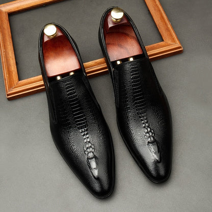 Handmade Mens Wedding Oxford Shoes Black Khaki Genuine Leather Brogue Men&#39;s Dress Shoes Slip On Business Formal Shoes For Men