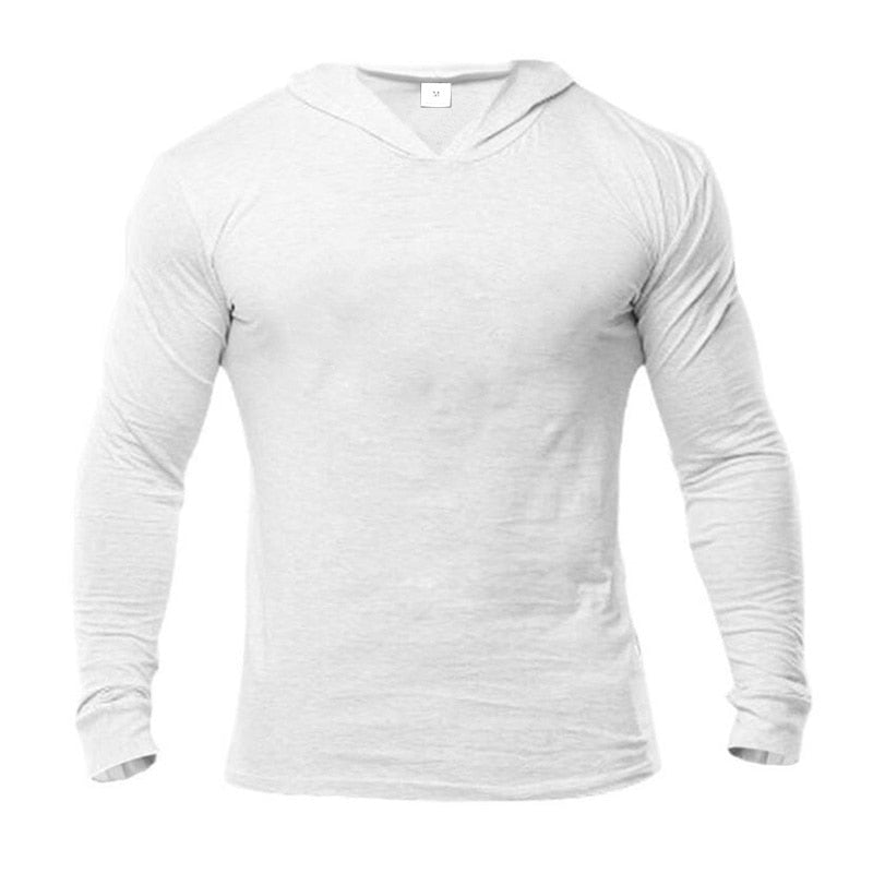 Mens Hooded T Shirt Spring Slim Fit O Neck T-shirt Men Sports Running Long Sleeve Shirt Gym Bodybuilding Tee Tops Fitness tshirt