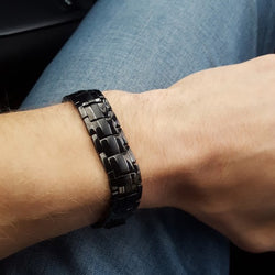Vinterly Black Bracelet Men Hand Chain Link Energy Health Germanium Magnetic Bracelets Men Stainless Steel Jewelry Women Men