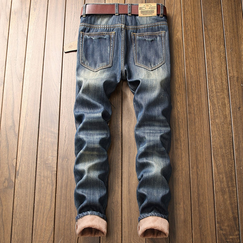 New Men's Winter Warm Fleece Denim Jeans