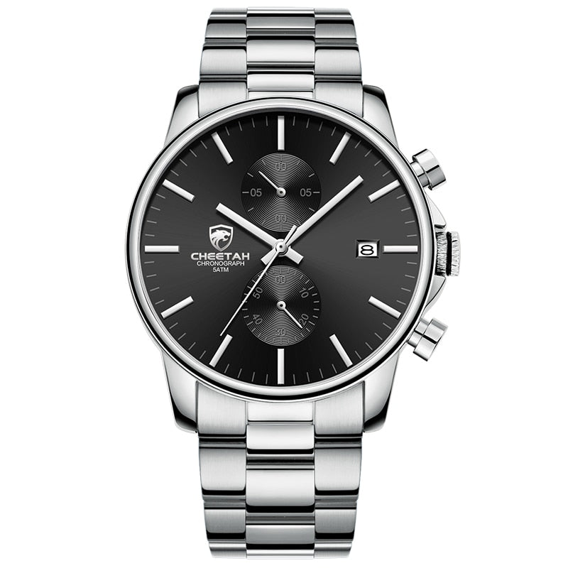 New CHEETAH Men Watch Luxury Brand Business Black Quartz Watches Mens Waterproof Chronograph Sport Wristwatch Date Male Clock