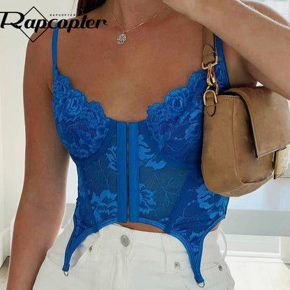Rapcopter y2k Lace Crop Top Butterfly Lace Up Backless Sexy Corset Top Vintage Party Pin Breasted Sweats Women Beach Mini Vests