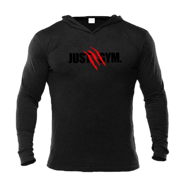 Mens Hooded T Shirt Spring Slim Fit O Neck T-shirt Men Sports Running Long Sleeve Shirt Gym Bodybuilding Tee Tops Fitness tshirt