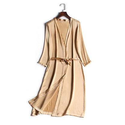 SuyaDream 100% Natural silk Women Robes Silk Satin Knee length robe Belted Healthy Sleep wear 2021 Spring Fall Home Wears Kimono