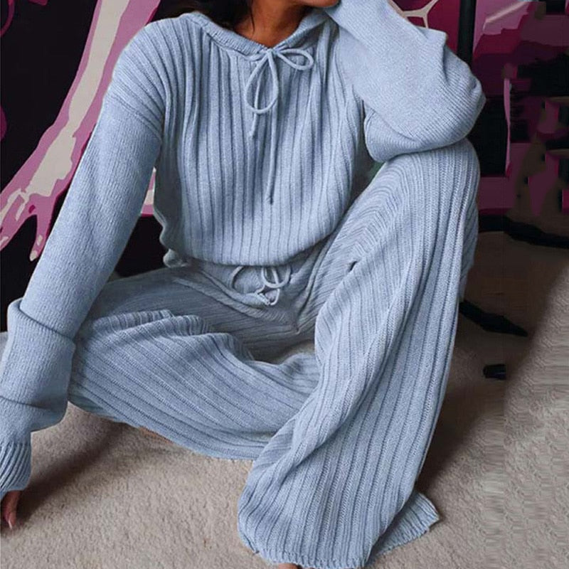 Women's Autumn Winter Knitted Pajama Set .