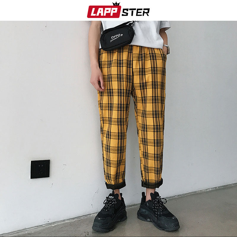 LAPPSTER Streetwear Yellow Plaid Pants Men Joggers