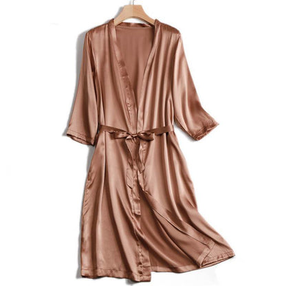 SuyaDream 100% Natural silk Women Robes Silk Satin Knee length robe Belted Healthy Sleep wear 2021 Spring Fall Home Wears Kimono