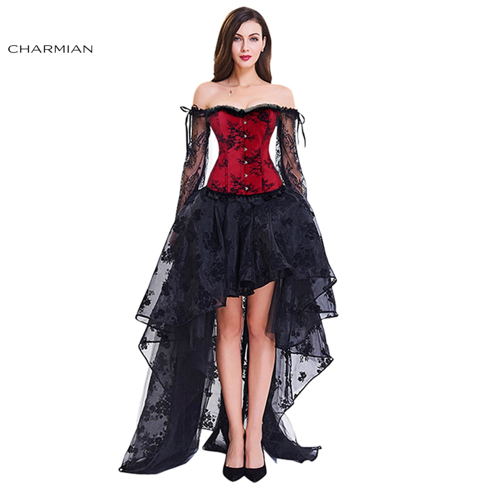 Charmian Women's Vintage Steampunk Corset Dress Victorian Retro Gothic Top Burlesque Lace Corset and Bustiers Party Dress