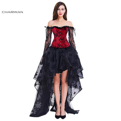 Charmian Women's Vintage Steampunk Corset Dress Victorian Retro Gothic Top Burlesque Lace Corset and Bustiers Party Dress