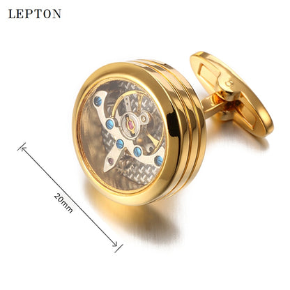High quality Movement Tourbillon Cufflinks For Mens Wedding Groom Mechanical Watch Steampunk Gear Cufflinks Relojes Gemelos