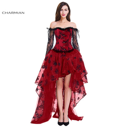 Charmian Women's Vintage Steampunk Corset Dress Victorian Retro Gothic Top Burlesque Lace Corset and Bustiers Party Dress