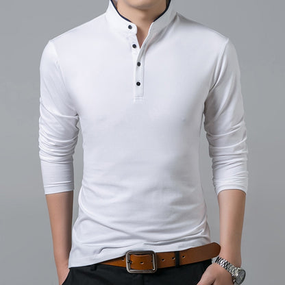 Liseaven T-Shirt Men Cotton T Shirt Full Sleeve tshirt Men Solid Color T-shirts tops&amp;tees Mandarin Collar Long Shirt