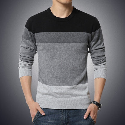 Casual Men's Sweater O-Neck Striped Slim Fit Knittwear 2023
