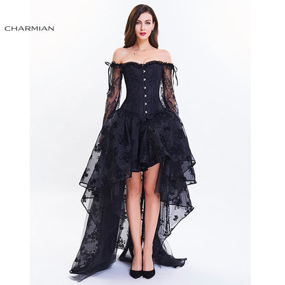 Charmian Women's Vintage Steampunk Corset Dress Victorian Retro Gothic Top Burlesque Lace Corset and Bustiers Party Dress