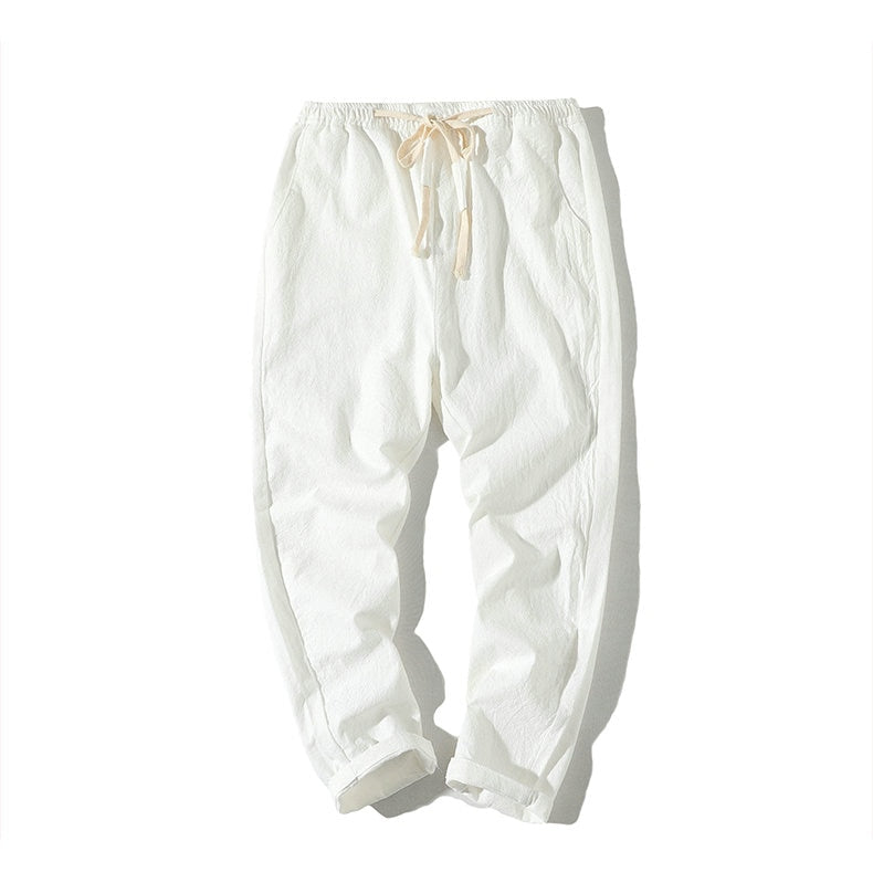 Lightweight Men's Summer Casual Pants Cotton Harem Trousers Elastic Waist Ankle-Length Man's Pants