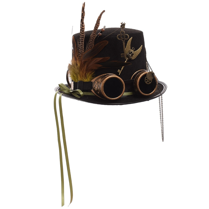 Steampunk Hat Men Women Goggles Feather Gears Head Wear Goth Lolita Black Fedoras Top Hats