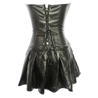 S-6XL Plus Size Lingerie Women Black Faux Leather Burlesque Steampunk Corset Dress Gothic PVC Corset Vest Bust 829