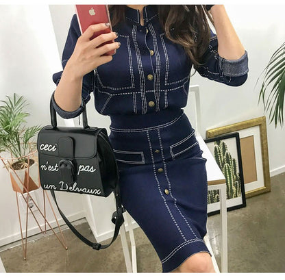 Ladies Casual Knitted Suit 2023 New Spring Fashion Women 2 Piece Set.
