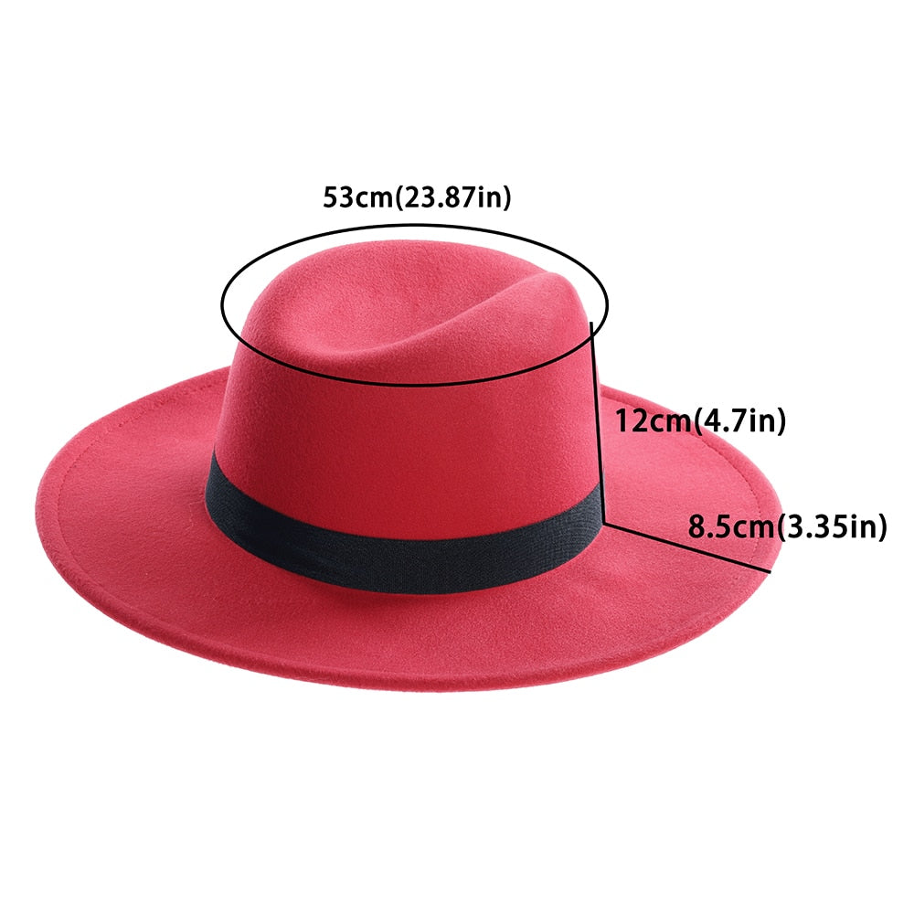 WELROG Black Red Fedora Hats For Women Imitation Wool Fedoras Panama Felt Hat Winter Men Jazz Hats Trilby Chapeau Femme Caps
