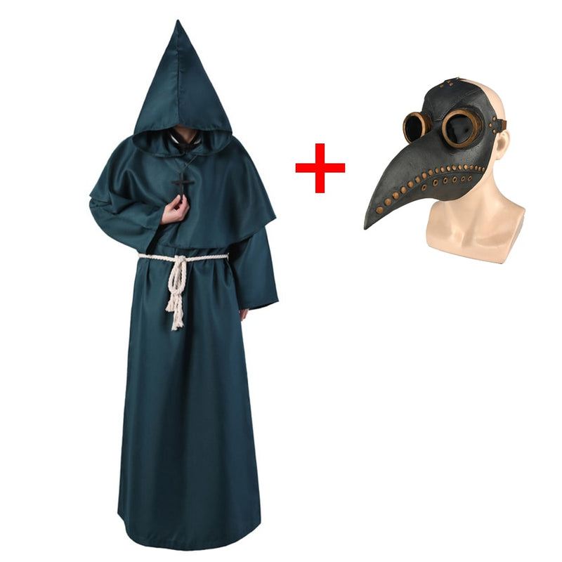 Plague Doctor Christ Costumes Men Monk Cosplay Plague Doctor Mask Steampunk Robe Priest Horror Wizard Halloween Witch  Women