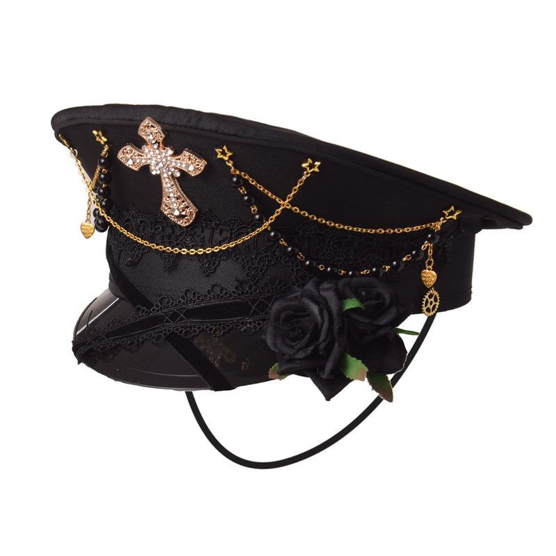 Female's Sailor Captain Flat Steampunk Carnival Halloween Hat.