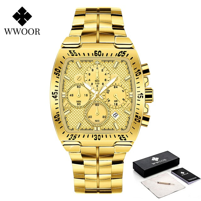 Men's Sports Military Watches, Top Brand Luxury Gold Full Steel Waterproof Analog.