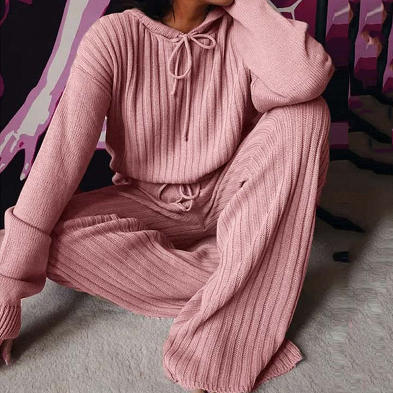 Women's Autumn Winter Knitted Pajama Set .