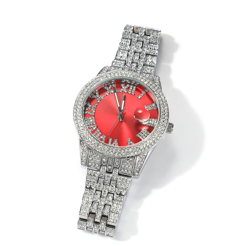 Hip Hop Full Iced Out Full Drill Men Watches Stainless Steel Fashion Luxury Colorful Rhinestones Quartz Square Business Watch